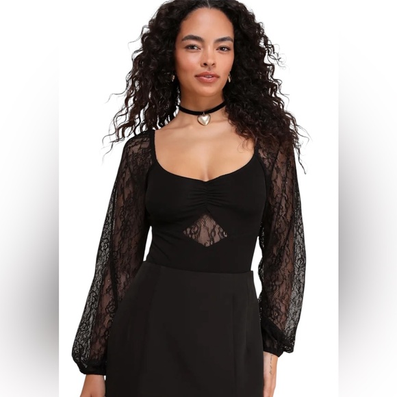 Lulus Tops - NEW Sultry Spirit Mesh Lace Long Sleeve Bodysuit Size XL Black Whimsigoth Witchy